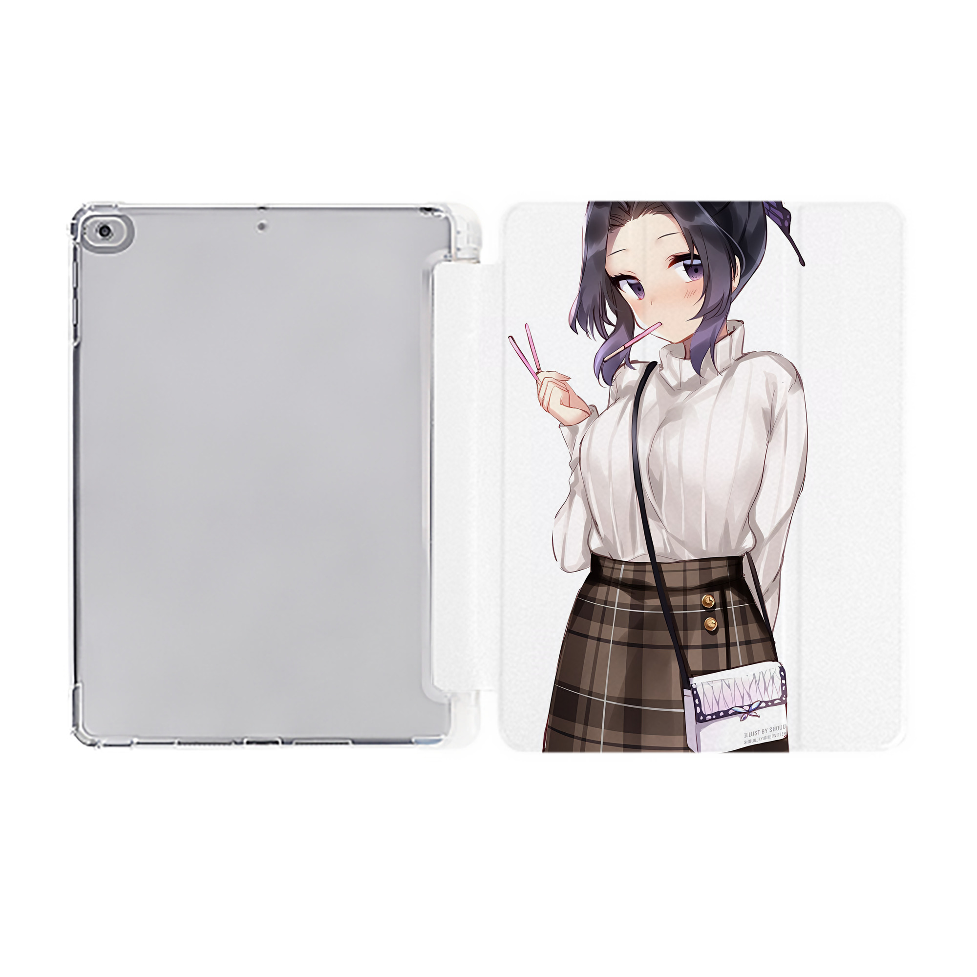 （画像用） 鬼滅の刃（きめつのやいば）蟲柱-胡蝶 しのぶ／こちょう しのぶ Kochou Shinobu IPad ケース ペン収納付き 三つ折りスタンド PUレザー×シリコン 対応機種9.5/10.5/10.9インチ